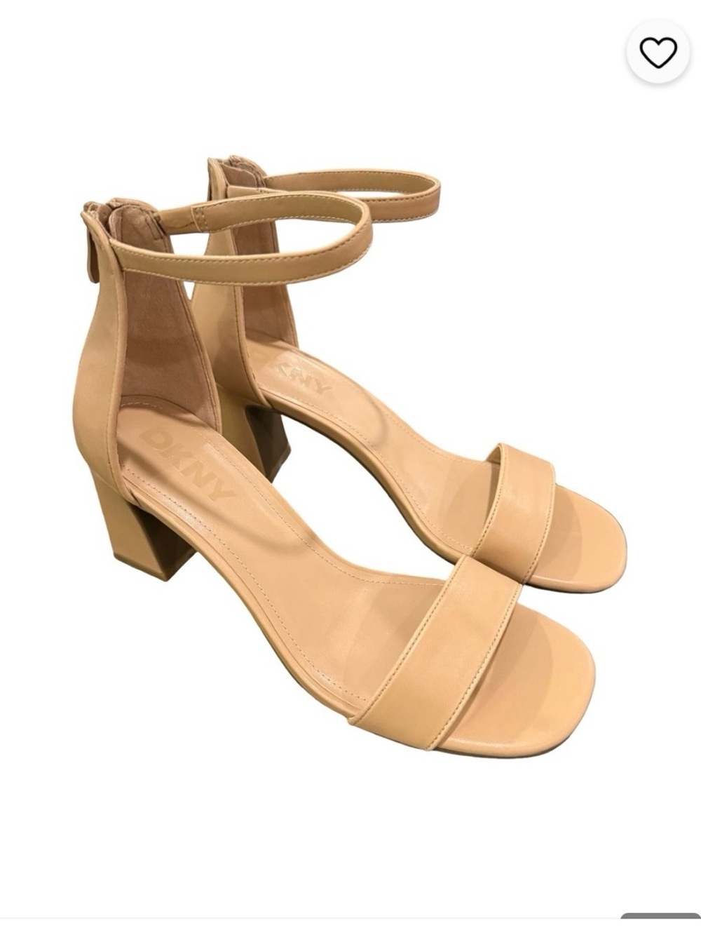DKNY Beige Ankle-Strap Block Heel Sandals